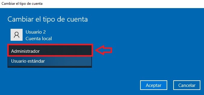 Otorgar permisos de administrador a una cuenta