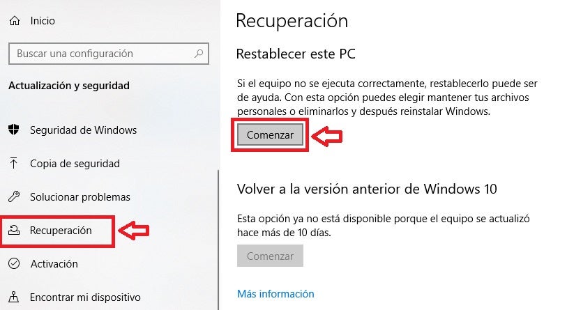 Restablecer Windows