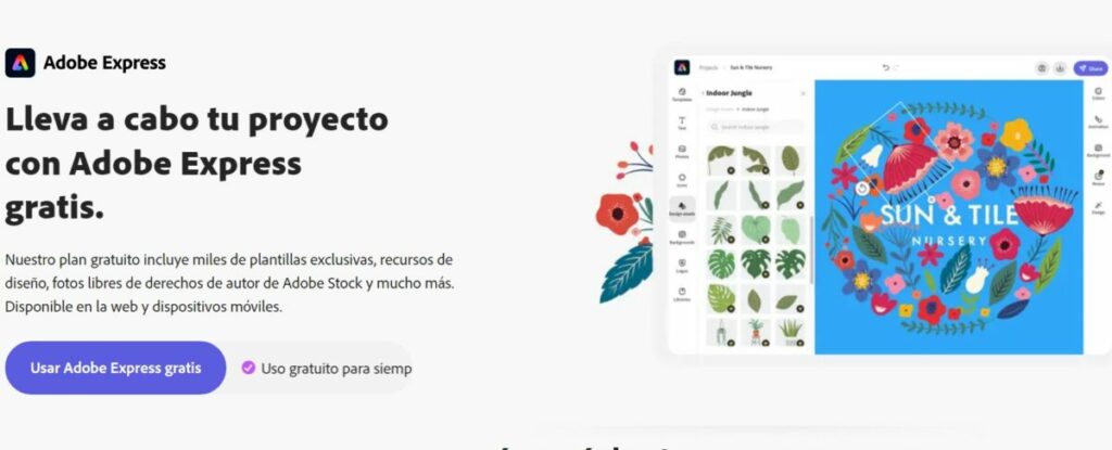 Página web de Adobe Express