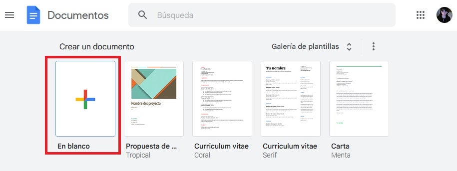 Documento en blanco en Google Docs