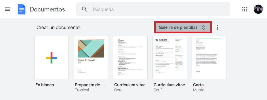 template gallerand de Google Docs