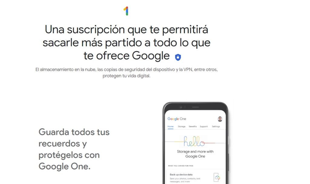 Página oficial de Google One