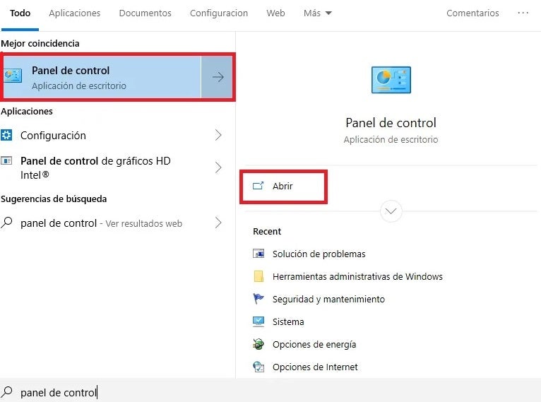 Panel de control de Windows
