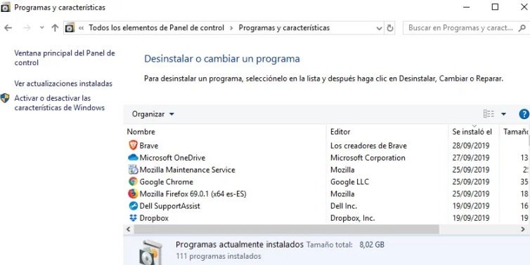 Desinstalar programas en Windows 10