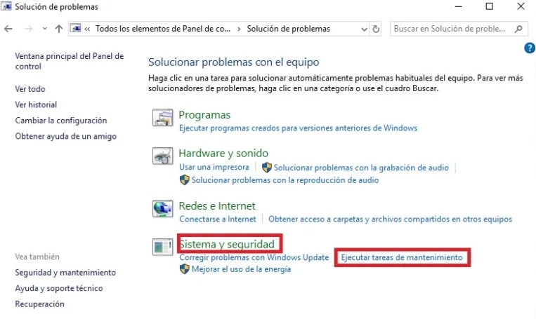 Ejecutar tareas de mantenimiento