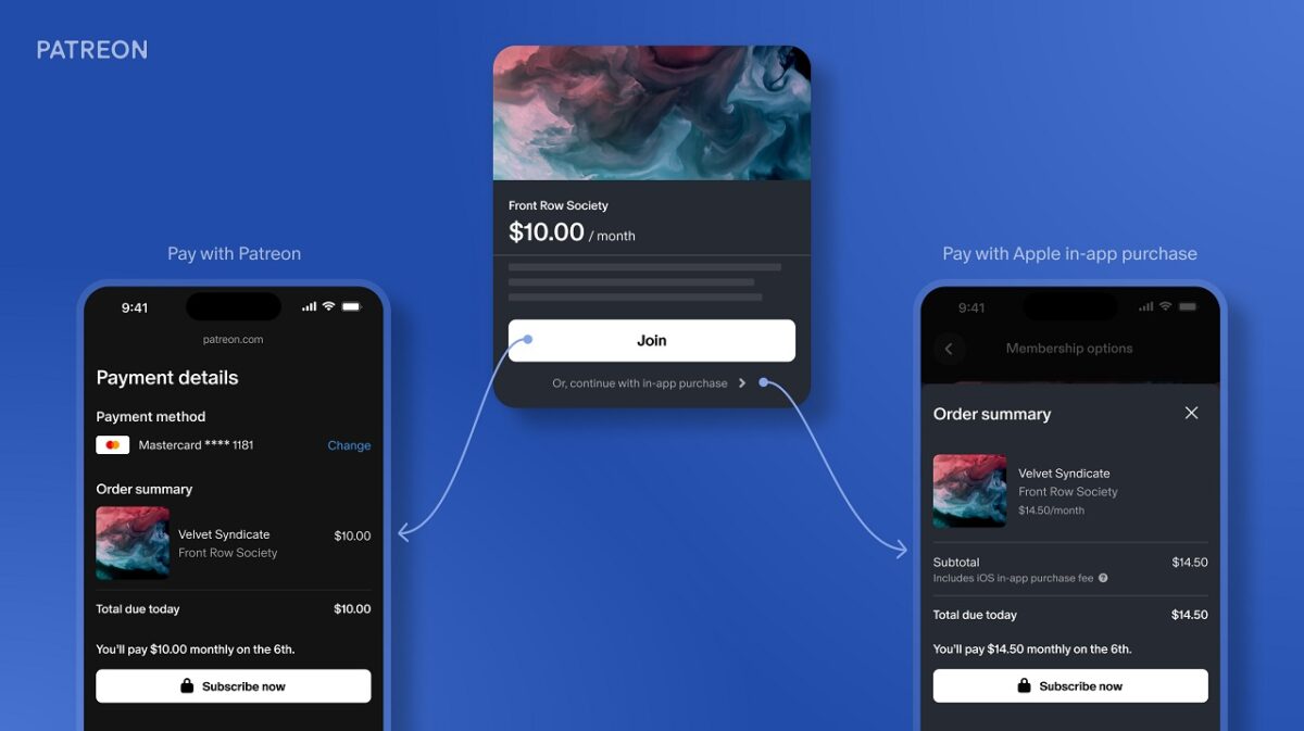 Patreon permite a los usuarios evitar el sistema de pago de Apple con la nueva actualización de iOS