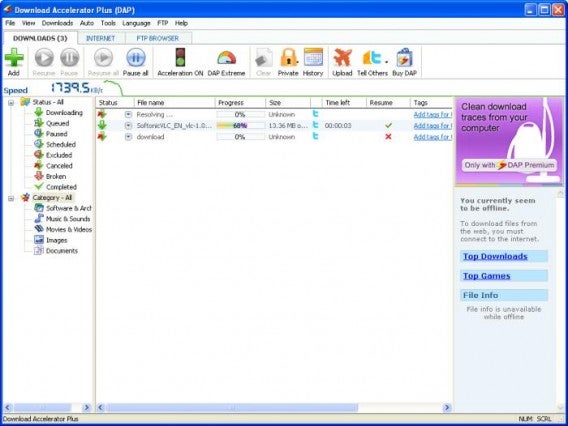Download Accelerator Plus interface