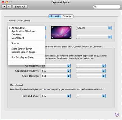 OSX Exposé Settings