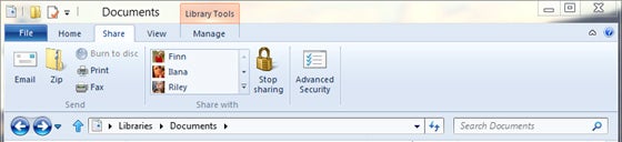 Share tab in Explorer