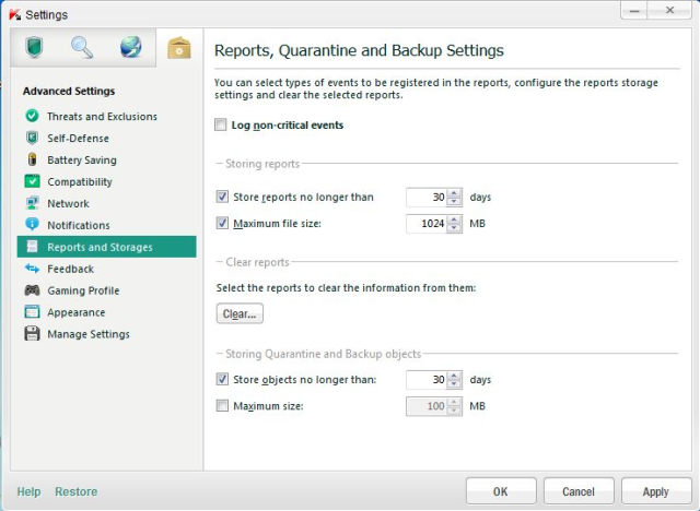 Reports and storage