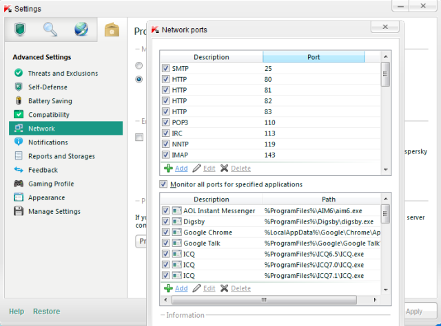 Network settings
