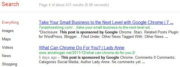 Google Chrome sponsored results