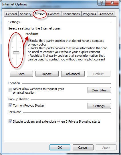 Internet Explorer 9 privacy settings