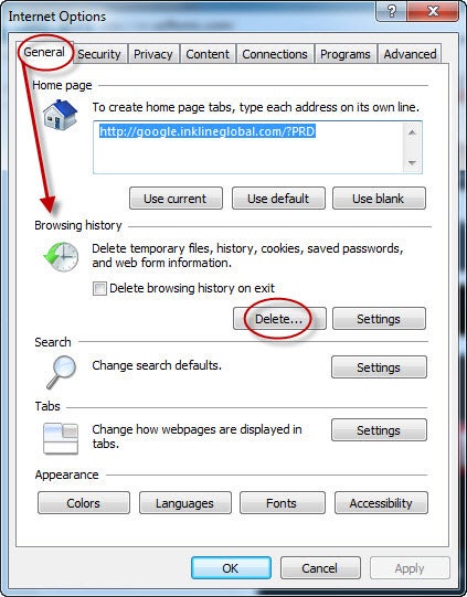Deleting temporary internet files in Internet Explorer 9