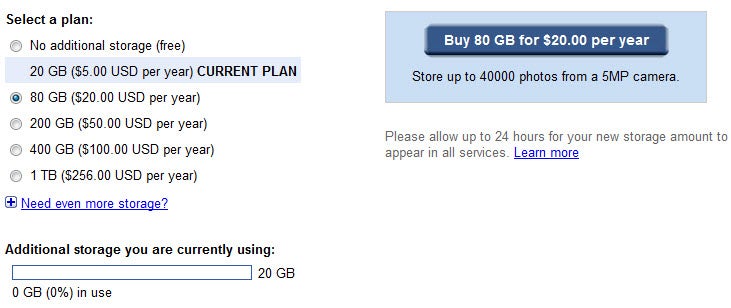 Google Storage options