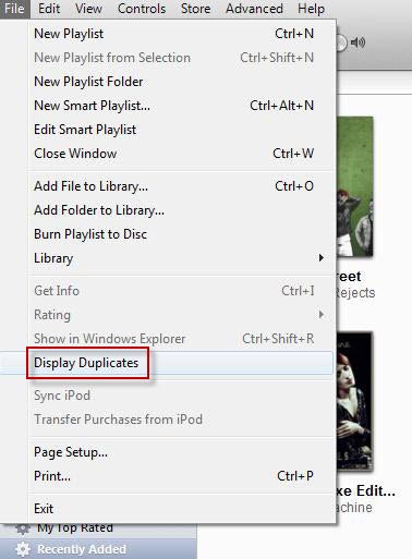 iTunes: File > Display Duplicates