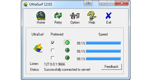 Ultrasurf interface