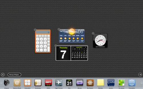 OS X lion dashboard