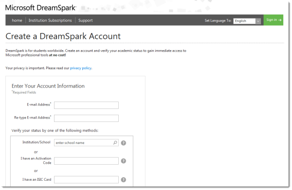 create dreamspark account create dreamspark account