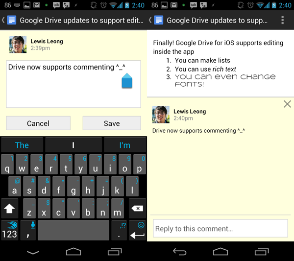 google drive commenting