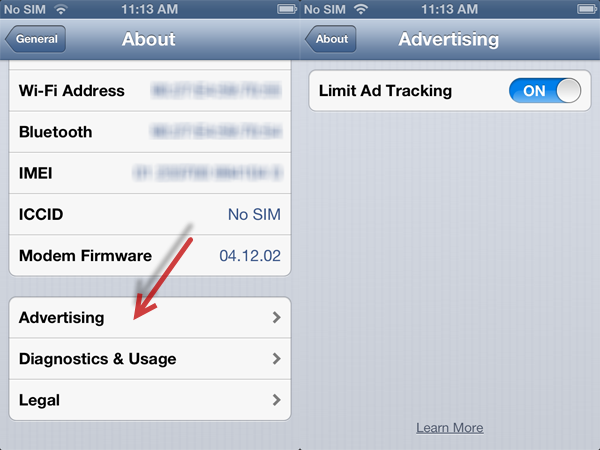 iOS limited tracking