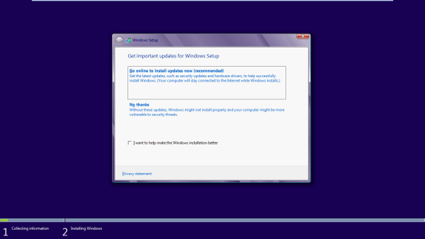 windows 8 installation screen