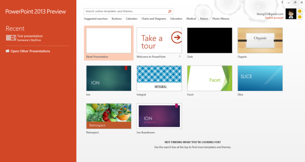 powerpoint 2013 welcome screen