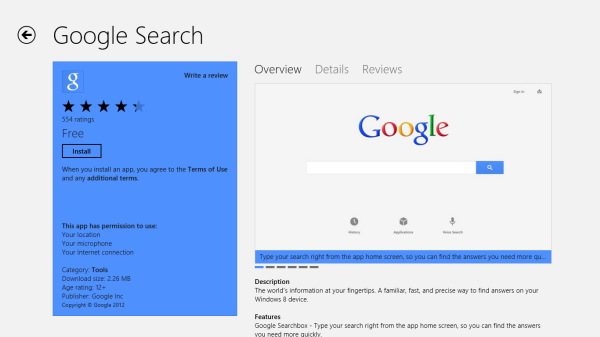 google search for windows 8 download page
