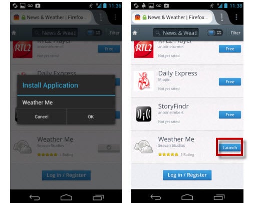 Firefox Marketplace app installation