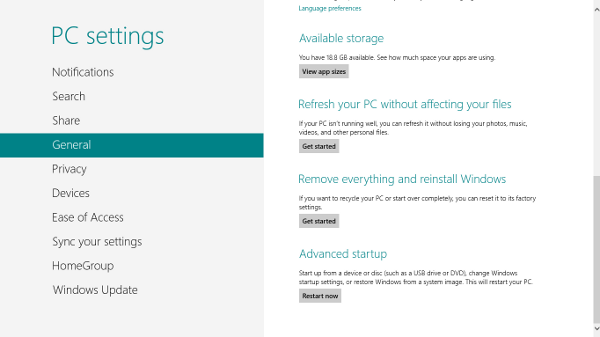 windows 8 reset