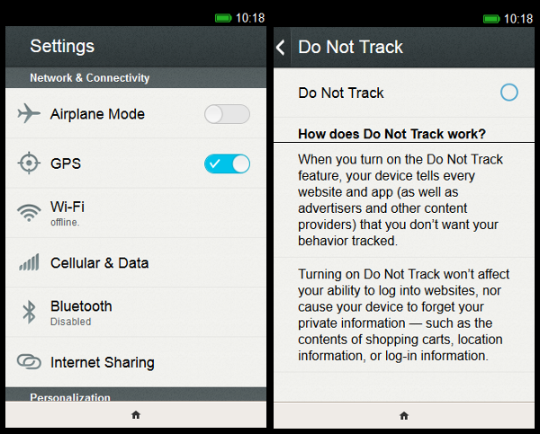 firefox OS settings