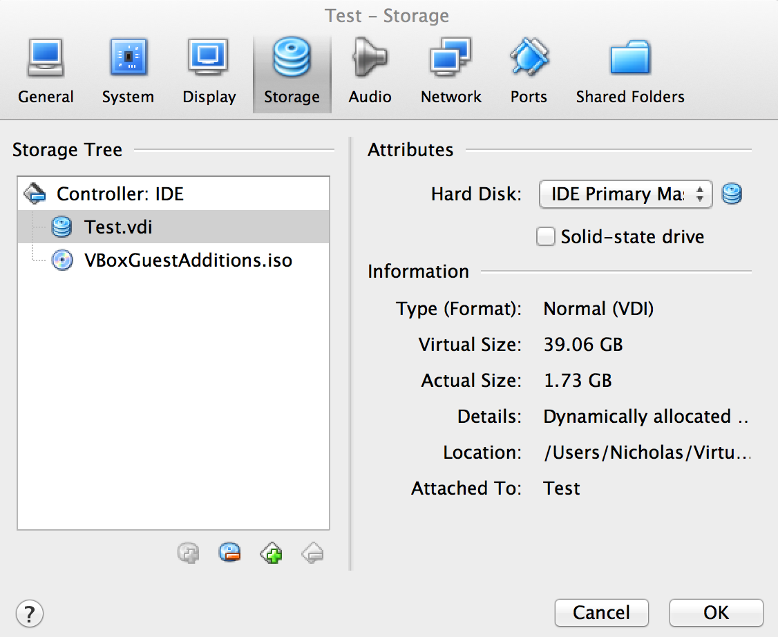 virtualbox storage settings
