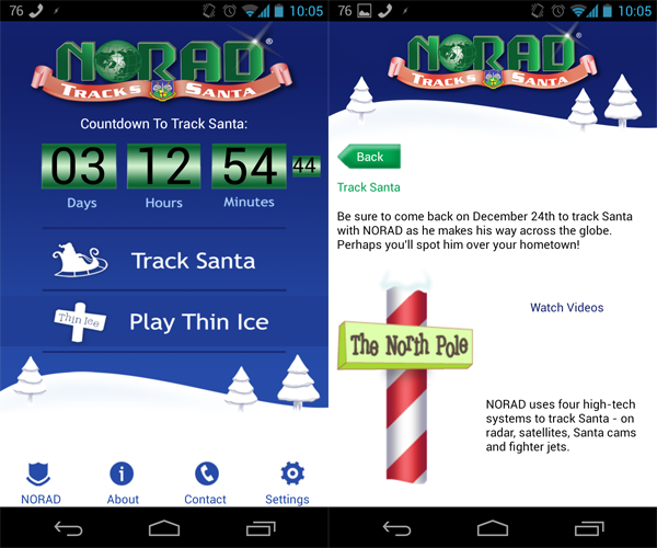 NORAD santa tracker app