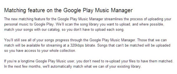 google play music matching feature