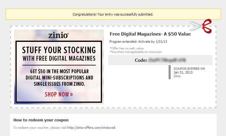 zinio credit confirmation