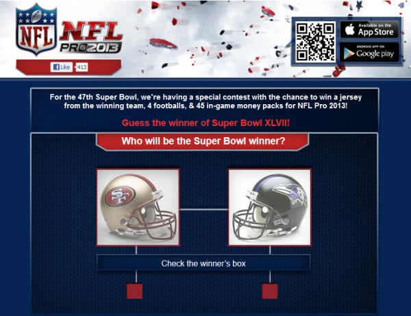 gameloft super bowl facebook contest
