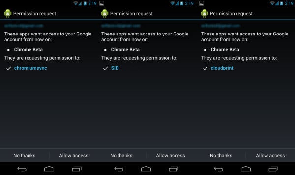 Chrome beta permissions