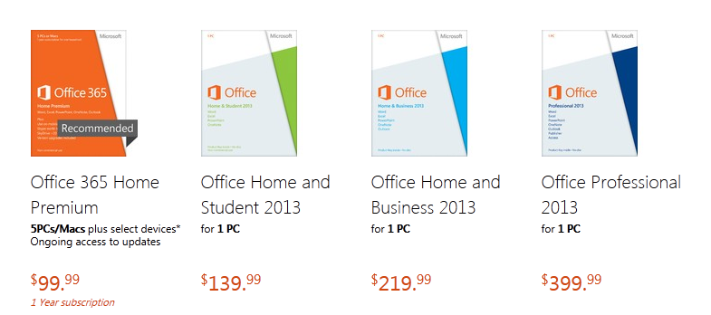 office 2013 pricing