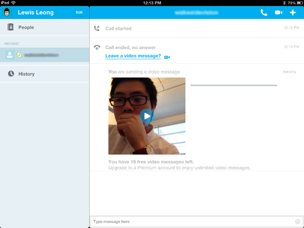 skype ipad video voicemail