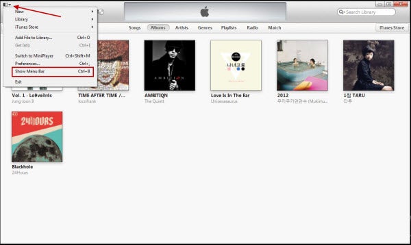 itunes menu bar
