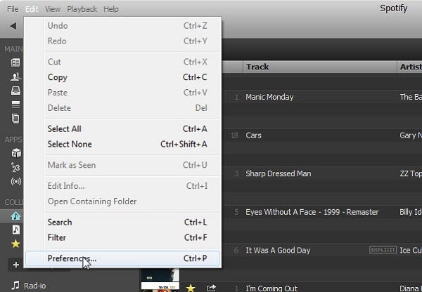 Preferences Menu Preferences Menu
