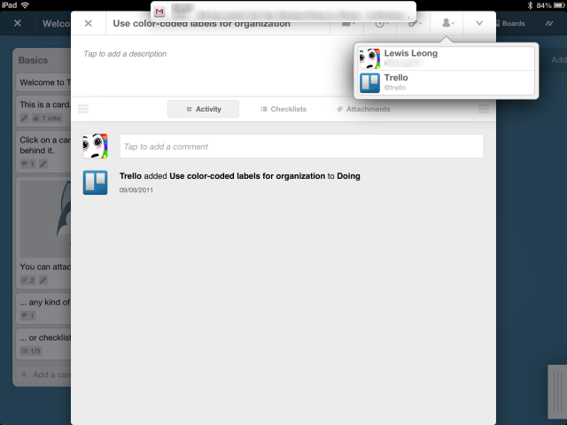 trello opened card