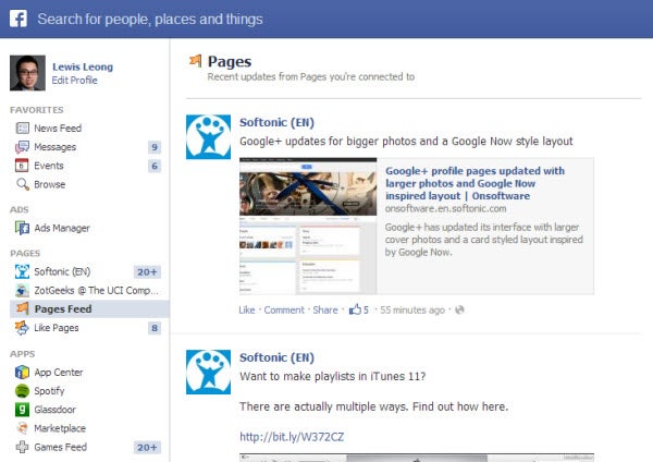 facebook pages feed