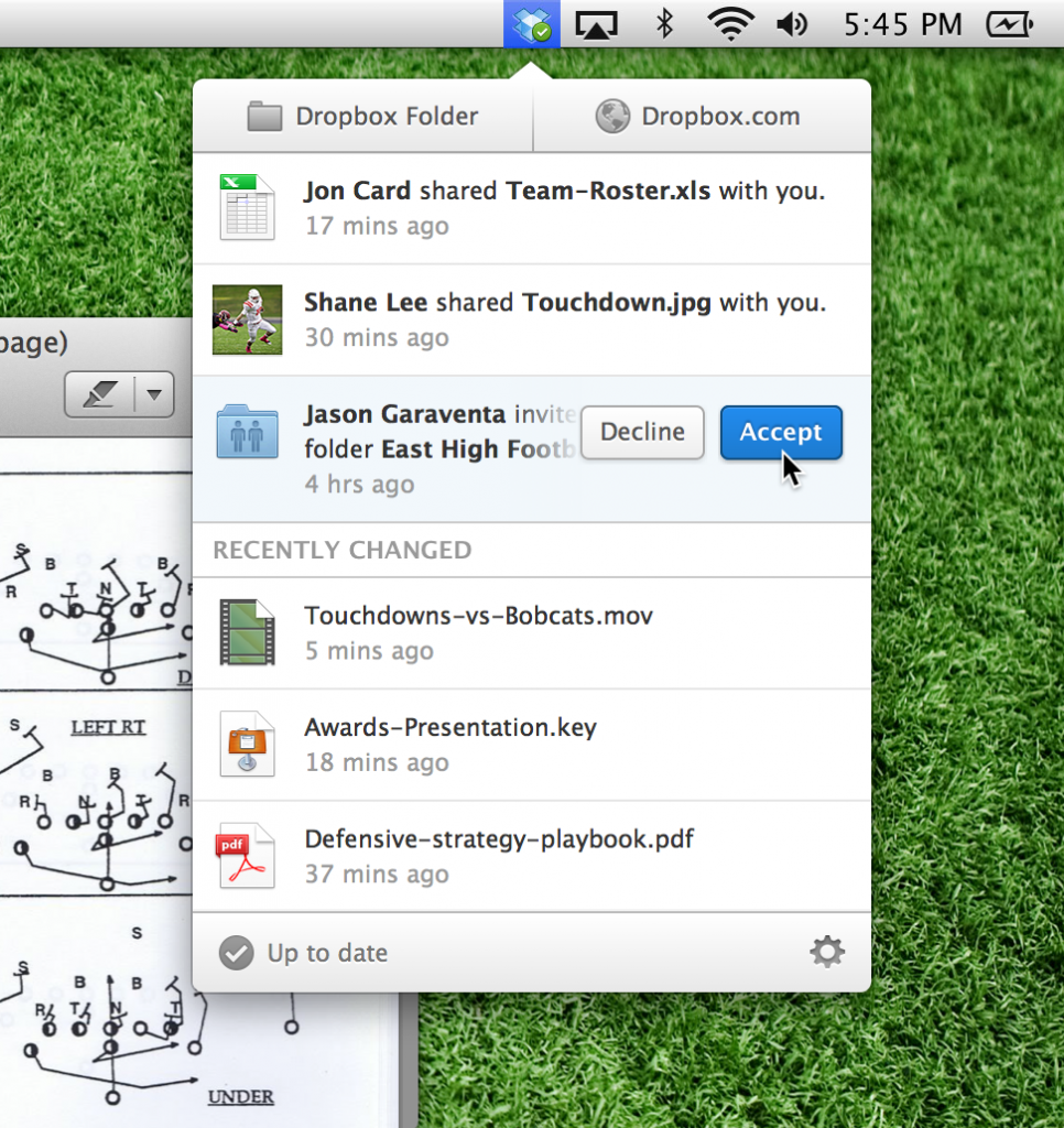 dropbox mac menu