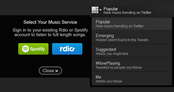 Twitter #music on the web