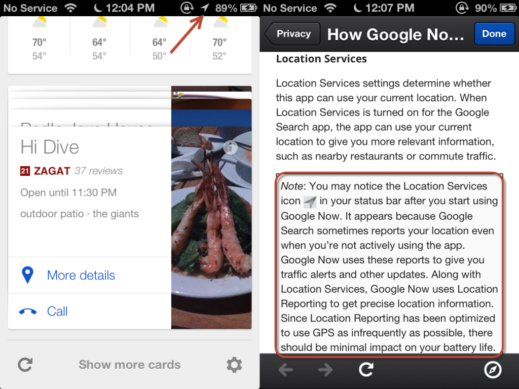 Google Now uses location services
