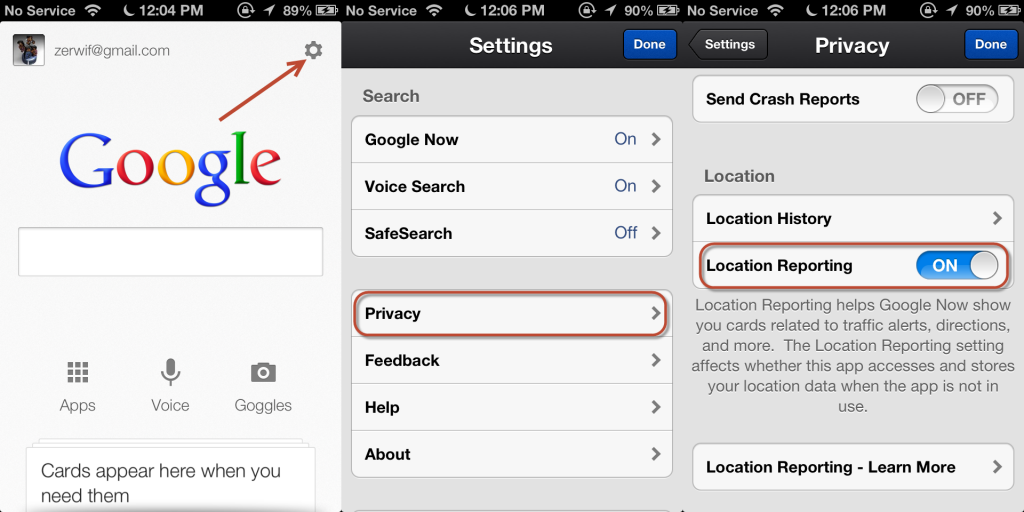 disable location reporting