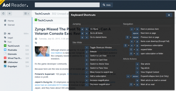aol keyboard shortcuts