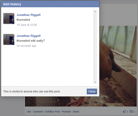 Facebook post editing