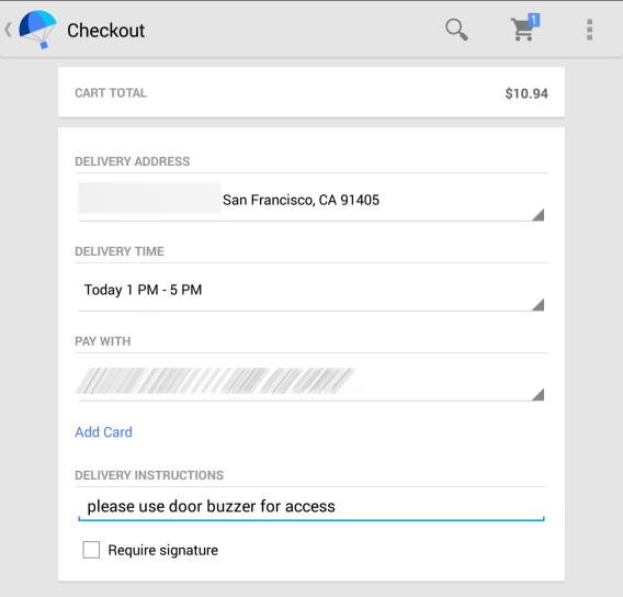 google shopping express android checkout